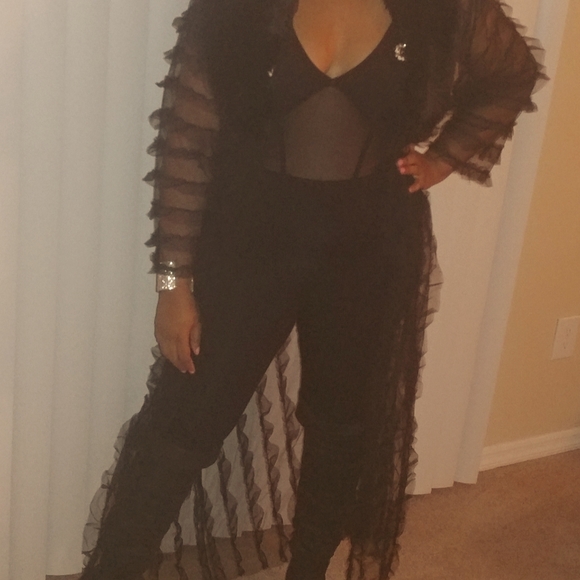 Sheer Ruffle Kimono/Cover Up - Picture 2 of 2